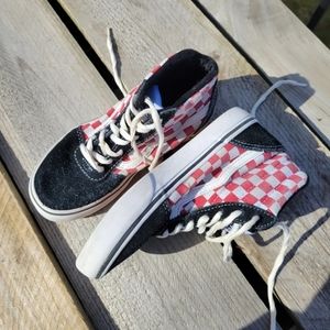 Youth sz 13 checkered red black Vans sneakers